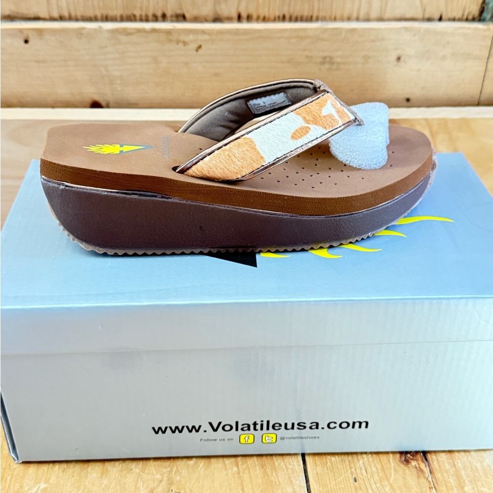 Volatile Brown Cowprint Platform Flip Flop Sandal